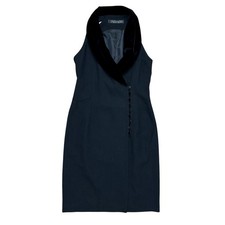 Vintage Tahari Wool/Silk Blend Sleeveless Dress Velvet Collar Glamor LBD Sz: 10