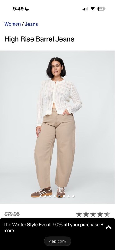 Gap NWT Women’s High Rise Barrel Jeans Classic Khaki Tan Size 34 18