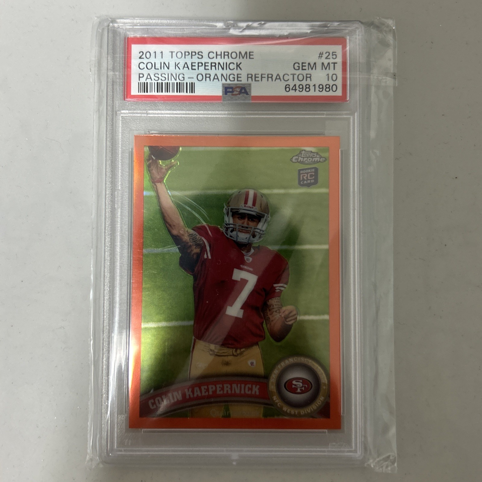 2011 Topps Chrome Colin Kaepernick ROOKIE RC #25 PSA 10 GEM MINT