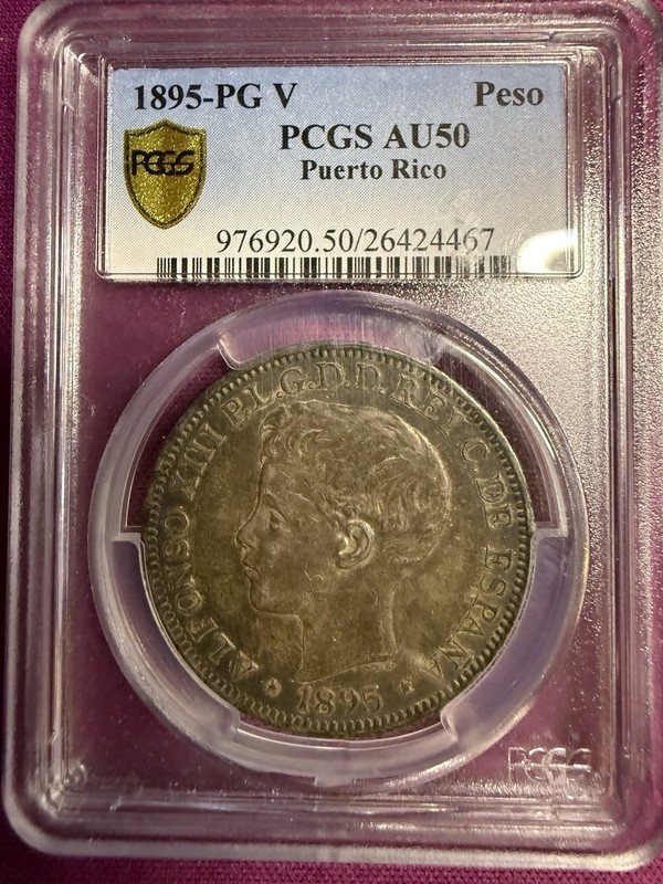 1895-PG Un Peso Puerto Rico PCGS Graded AU50 - B49451