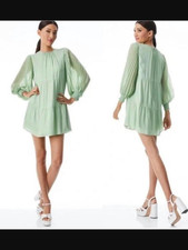 Alice + Olivia Antonette Blouson Pleated Sleeve Mini Dress Seafoam Visco $465.00