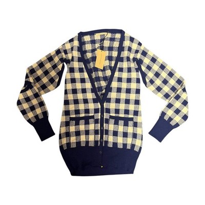 Christopher Kane - blau-weiße Strickjacke aus Kaschmir mit Gingham-Ausschnitt - Größe M - B