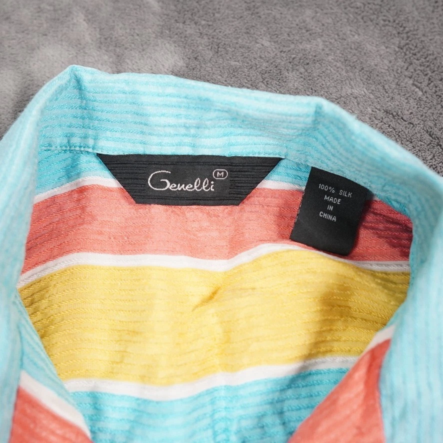 Camisa masculina de seda Genelli grande azul-petróleo vermelha amarela Miami South Beach coquetéis festa - Imagem 3 de 4