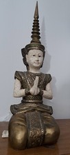 Vintage Handcrafted 27” Painted Thai Teppanom  Kneeling Praying Statue Spiritual