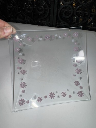 VINTAGE Pampered Chef Glass Plates 6" Square DAISY #2818 Pink White Floral 4-Pc - Picture 18 of 20