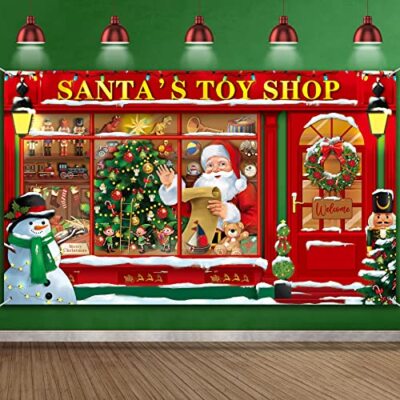 Christmas Party Photography Backdrop Banner Santa's Toy Shop