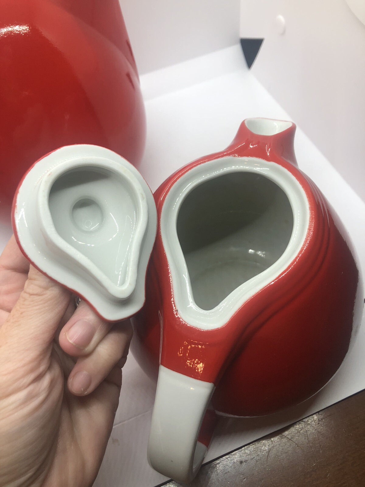 Hall’s Superior Quality Kitchenware Red white MCM Pitcher Teapot