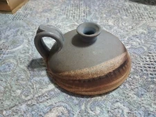 Studio Art Pottery Stoneware Weed Pot Bud Vase Handle Blue Candle Holder Signed