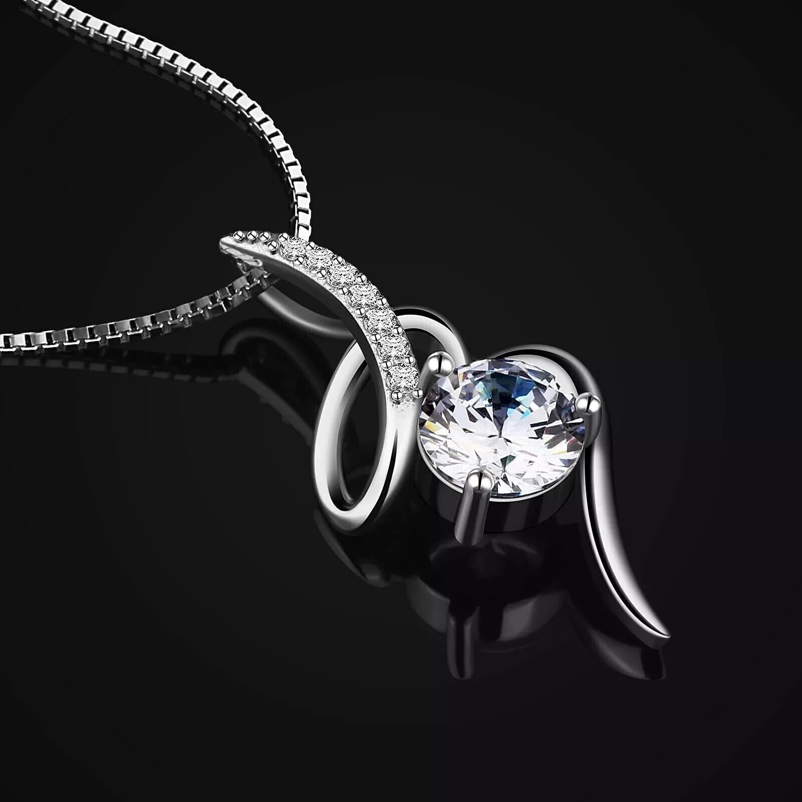 2 Ct Round Cut Simulated Diamond Fancy Pendant Chain In 14k White Gold Plated