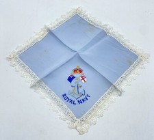 WW1 Embroidered Silk & Lace British Royal Navy Sweethearts Handkerchief