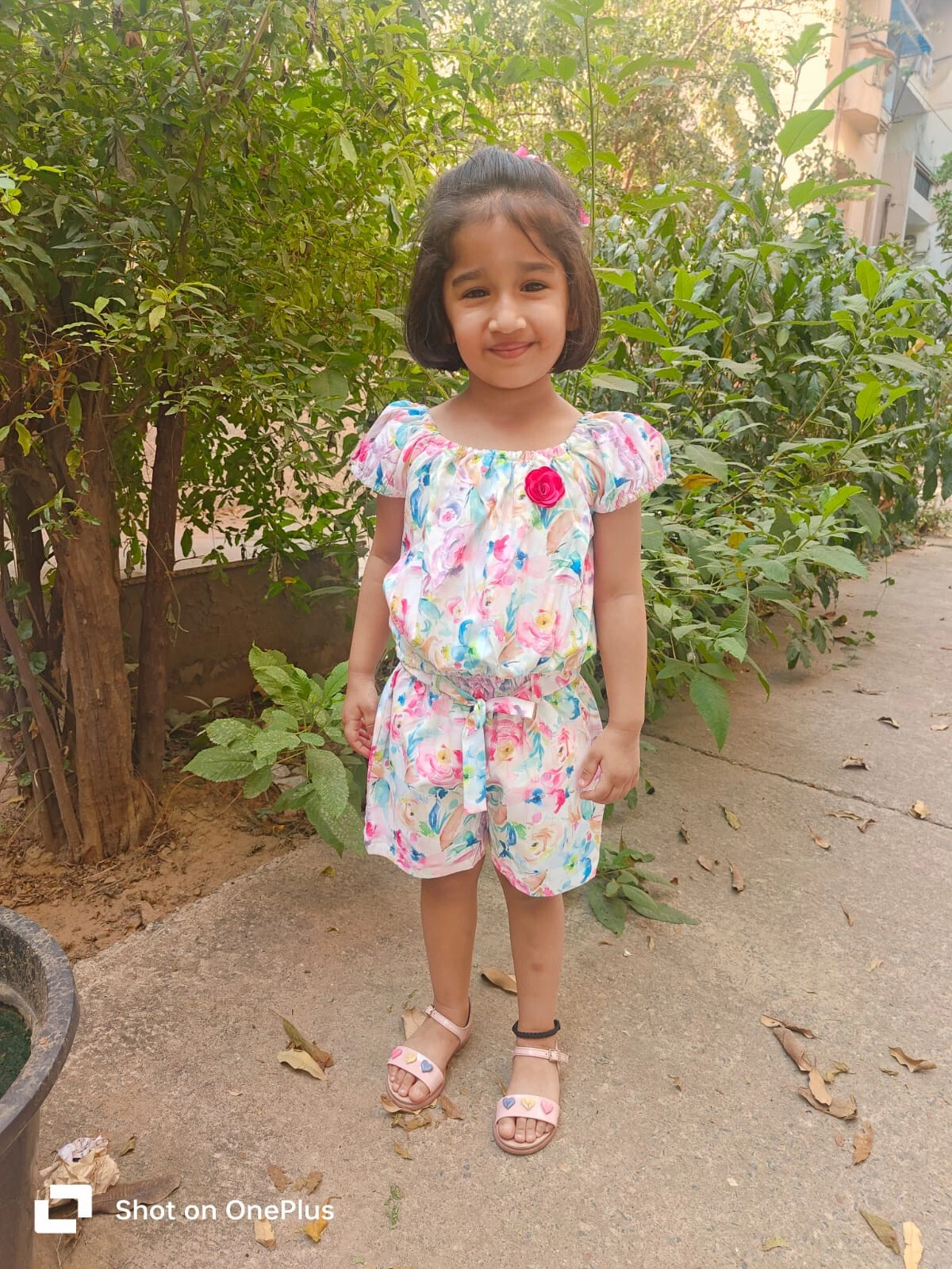 Kidletkloset Bright Summer Floral Crop Top Set with Elegant Rose Brooch