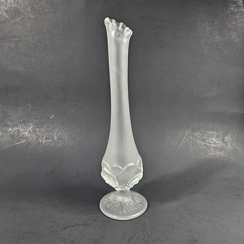 Vtg Fenton Satin/Frosted Clear Glass Swung Bud Vase Water Lily 10"