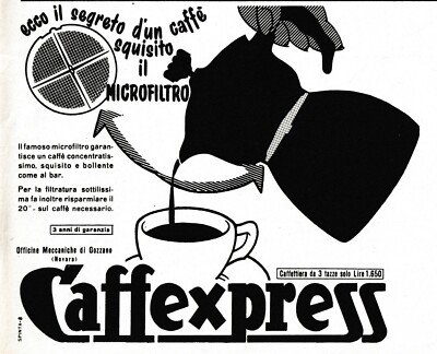 ADVERTISEMENT 1955 CAFFEXPRESS ESPRESSO COFFEE MAKER MECHANICAL WORKSHOPS OF GOZZANO