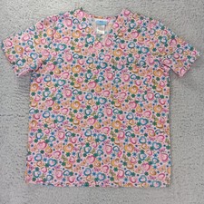 SB Scrubs Scrub Top Womens Small Pink Hearts V-Neck Medical Floral SB17B923