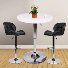 Bar Table Set 3 Pcs Adjustable Counter Height Bar Stools 360° Swivel Pub Kitchen