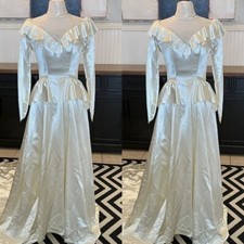 Victorian Wedding Dresses Satin 1960s Vintage White Ivory Elegant Bridal Gowns
