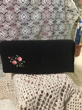 Satin Handpainted VTG Clutch Purse. In Perfect Condition. Black Satin