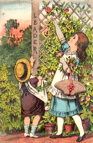 1880s Leader Sewing Machine Co Children Fence Roses F11
