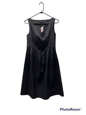 Lands End Surplice Fit & Flare V-Neck Dress Knee Length Black Women’s 2