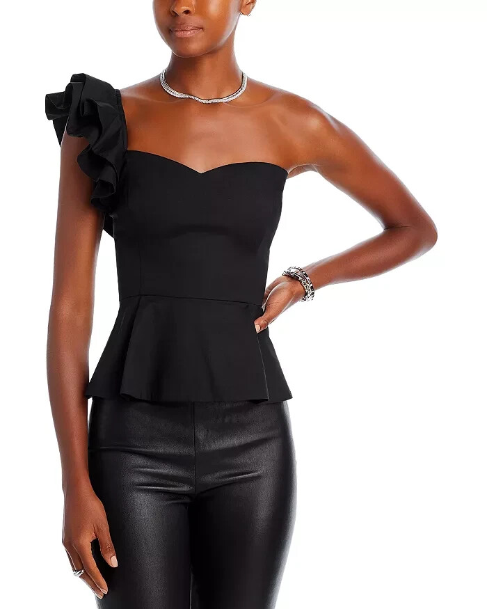 Aqua L25210 Womens Black One Shoulder Peplum Top Size XS | eBay