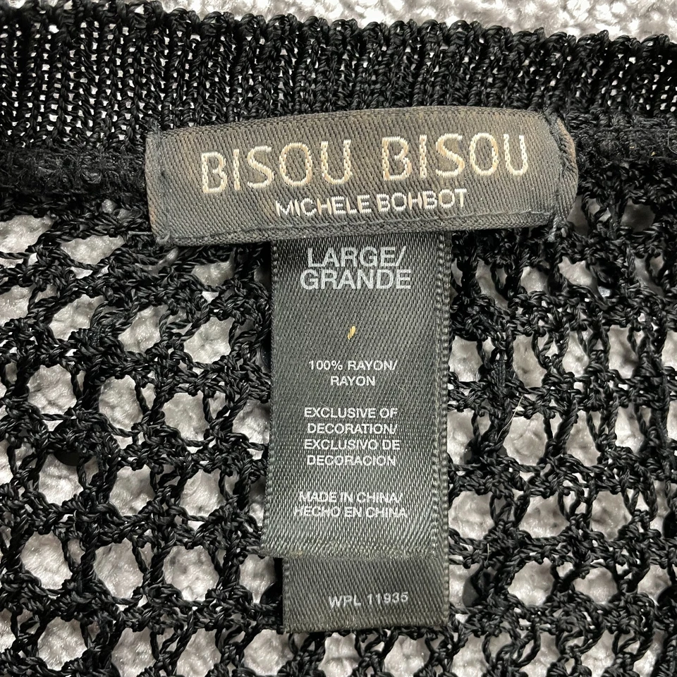 Bisou Bisou Michele Bohbot 短毛衣女式大号黑色针织耸肩亮片 — 第 4/4 张图片