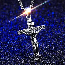 Stainless Steel Jesus Christ Crucifix Cross Pendant Chain Necklace Men Gift 2023