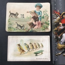 2 Chromos Chats Anciens XIXè Cats Scrap Glanzbild