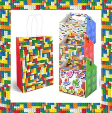 Bricks Birthday Party Bags & Food Boxes -Building Blocks Paper Goody Gift Bag HB