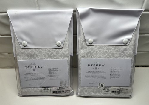 Set of 2 NEW Sferra Giza 45 Quatrefoil Egyptian Cotton Continental Shams White - 第 2/3 張圖片