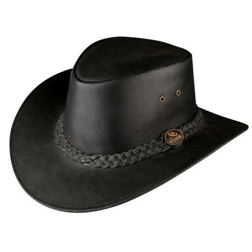 Cowboy Hat Western Aussie Style Leather Outback Real Leather Hat Chinstrap Party - 第 21/29 張圖片