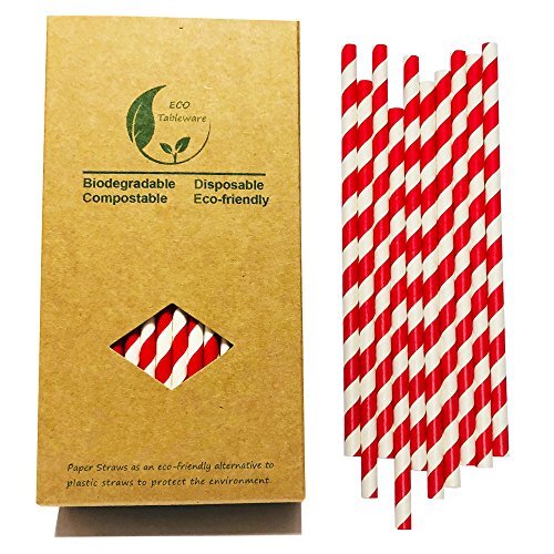 Cannucce di Carta Bianche e Rosse, 100% Biodegradabile Usa e Getta (B2y)