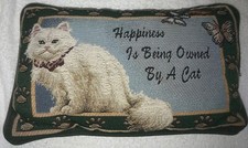 Pillow: ''Happiness Is Being Owned By A Cat'' Pillow Features White Persian Cat