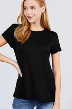 Women's Round Crew Neck Short Sleeve Soft Rayon Top Relaxed Fit Basic T-Shirt
