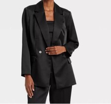 Black Satin Women's Structured Blazer - A New Day Black S NWT