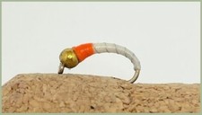 Goldhead Buzzer Flies 6 Pack Orange & White Okey Dokeys Mixed 10/12, Trout Flies