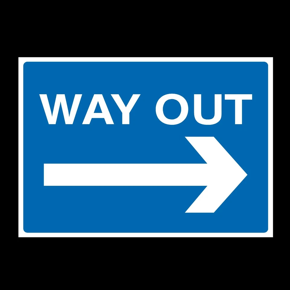 HEALTH&SAFETYDIRECT Way Out Right Rigid Plastic Sign OR Sticker - All Sizes A6 A5 A4 (P22)