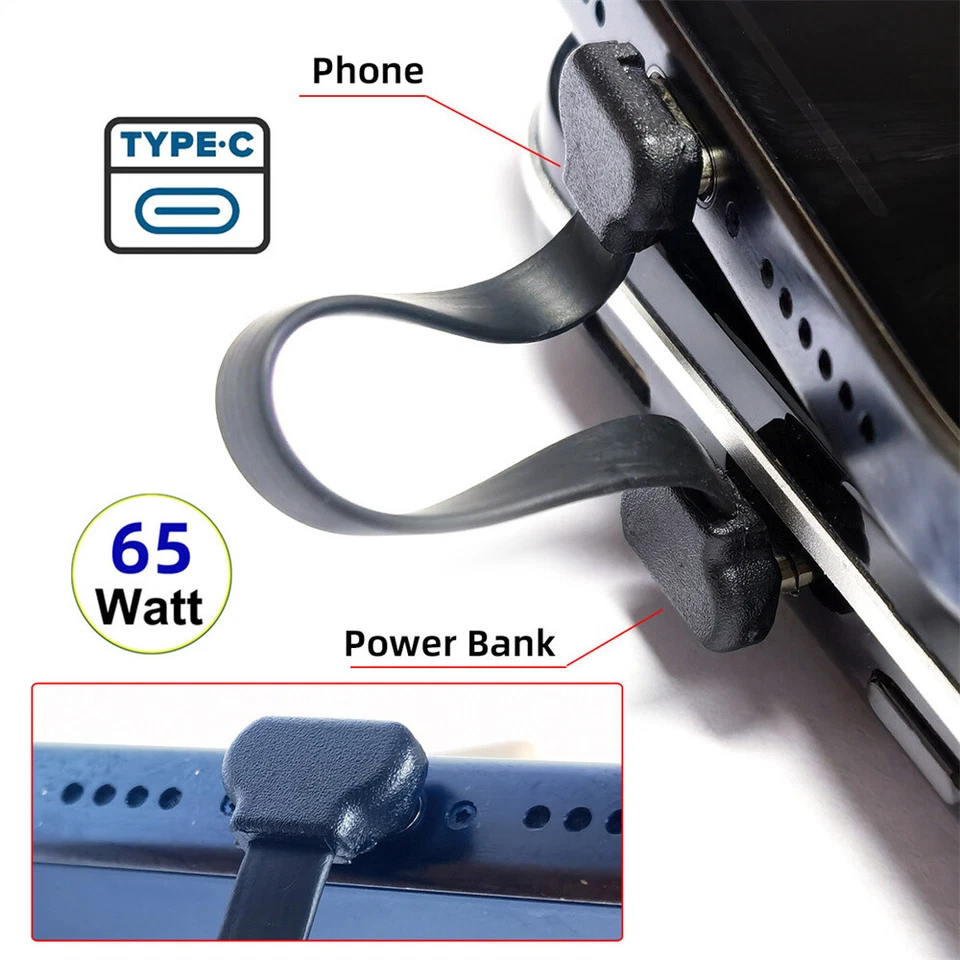 USB C Short Flat 90 Degree Angled PD 65W Fast Charge Data Extension Cable 70MM - Image 3 of 4