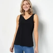 Attitudes by Renee Printed or Solid Como Jersey Tank Top Black Medium A501312