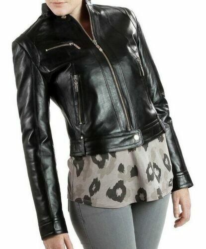 Black Friday Steal Deal Women Real Lambskin Leather Short Moto Biker Jacket Coat - Picture 1 of 8