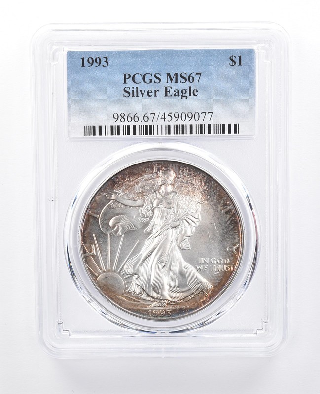 1993 American Silver Eagle MS67 PCGS Peripheral Tone a8112