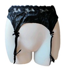 VTG NEW OLD STOCK 90's "Victoria's Secret" Blk 100 Silk with Lace Garter Belt S