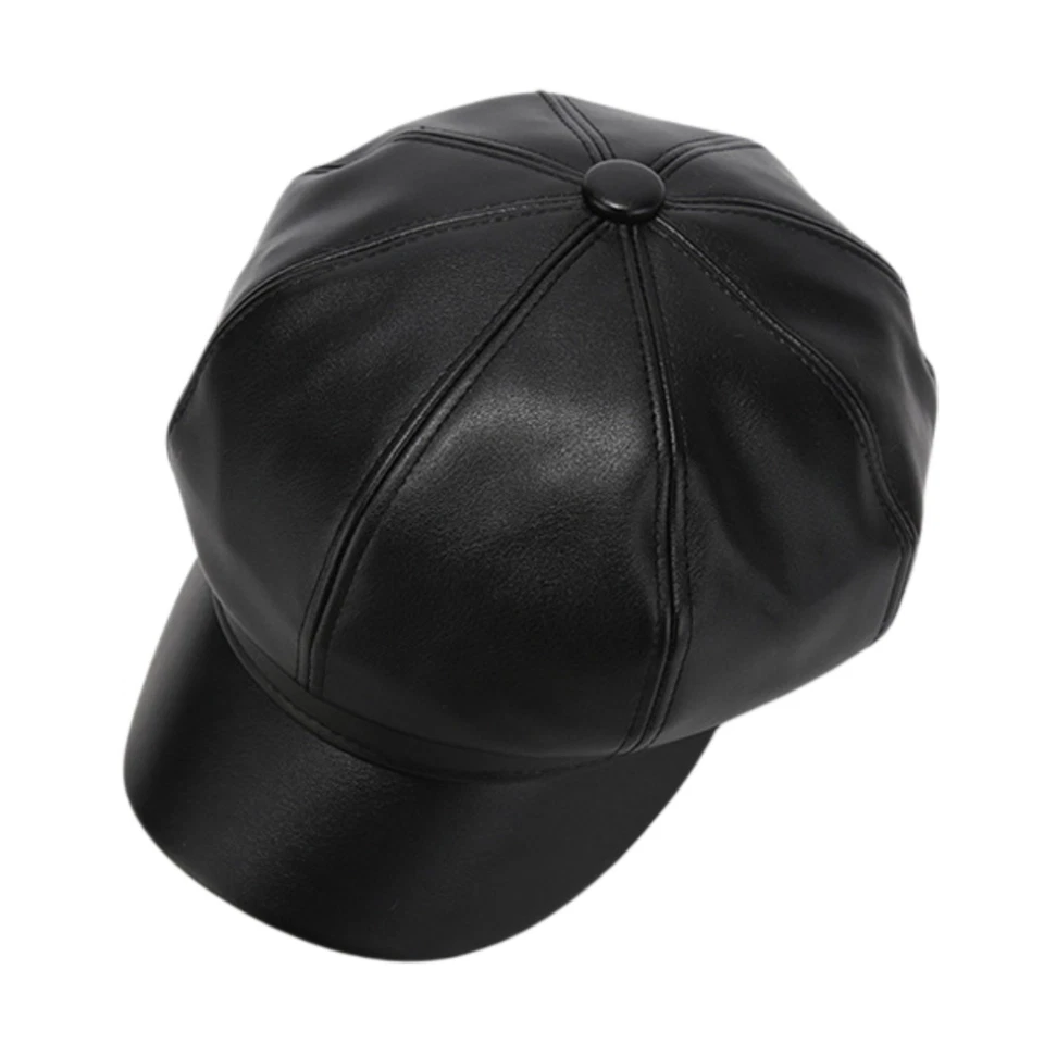 Womens Vintage PU Newsboy Cap Octagonal Painter Hat Fall Winter Fashion Beret - Image 4 of 4