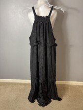Black Sleeveless Tierd Maxi Dress Smocked High Neck Casual Comfort Size XXL