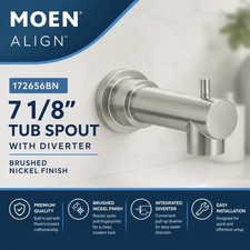 NEW MOEN 172656BN ALIGN 7 1/8  Tub Spout with Diverter Brushed Nickel Finish