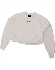 NIKE Womens Crop Graphic Sweatshirt Jumper UK 10 Small White RU01