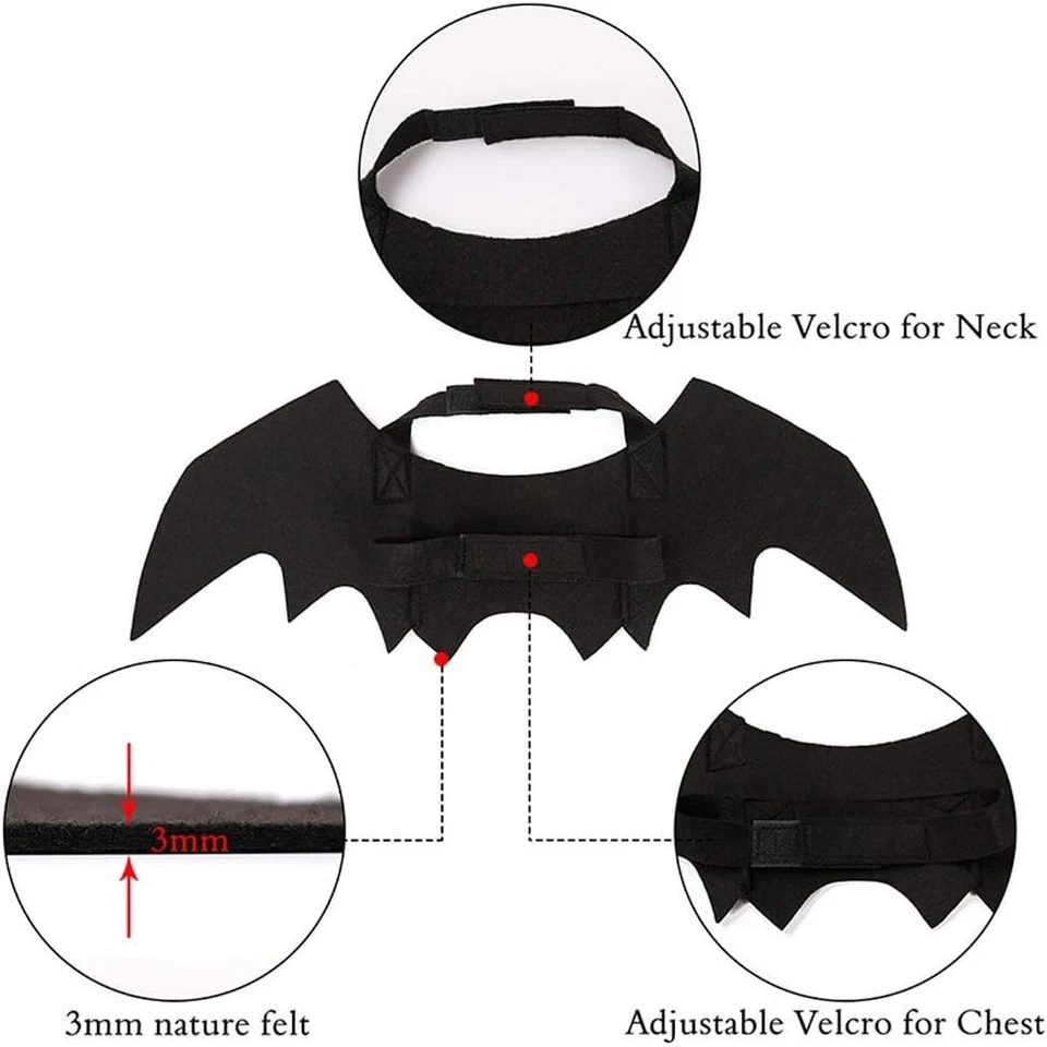 Cat Bat Wings for Halloween Party Decoration, Puppy Collar Leads Cosplay Bat Cos - Image 4 of 4