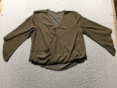 Amaryllis Blouse Womens XL Beige Black Cheetah Print Wide 3/4 Sleeve Flowy