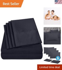Queen Deep Pocket Navy Sheet Set - 6 Piece Microfiber with 4 Extra Pillowcases