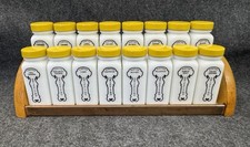 Vintage Griffith&rsquo;s 16-Bottle Milk Glass Spice Jar Set w/ Rack Mustard Yellow Lid