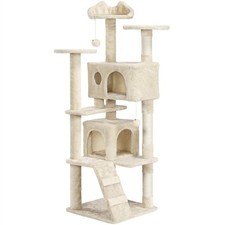 156cm Cat Tree Multilevel Cat Climbing Tower with Scratching Post, Beige